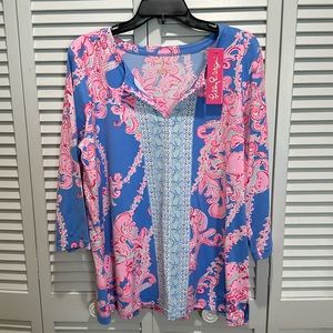 Lilly Pulitzer Nylon NWT Blouse Blue Perl Go With The Flow Tunic
